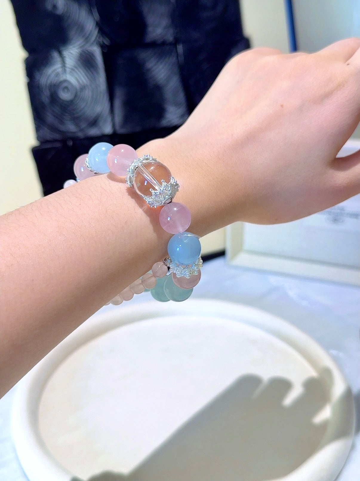 ▫️▪️ Aquamarine pink crystal bracelet